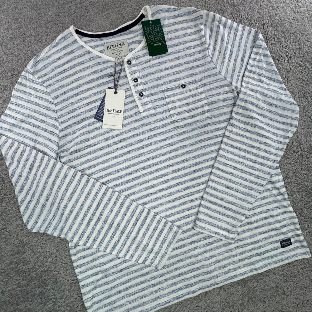 Heritage Report Collection Men XL Matt Striped Henley Shirt Navy White 286430H17